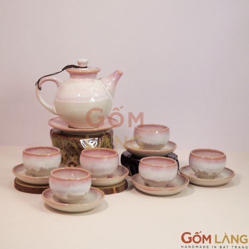 Bộ Ấm Chén Anh Đào 12 Món Men Hỏa Biến Bát Tràng Cao Cấp An Toàn Gốm Làng Bát Tràng