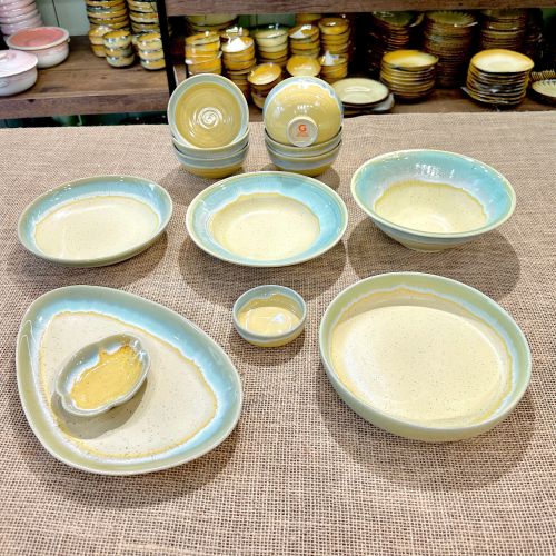 Bộ Bát Đĩa 13 Món Men Hỏa Biến Hạ Lam Gốm Làng Bát Tràng Dành Gia Đình 4-6 Người Cao Cấp